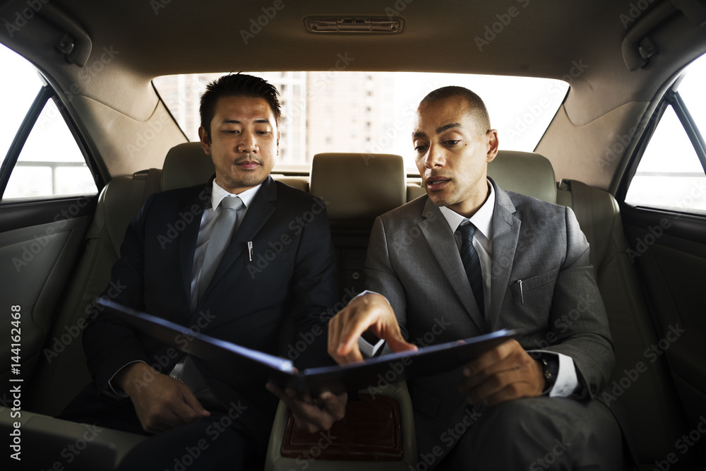 Business Men Talk Report Inside Car