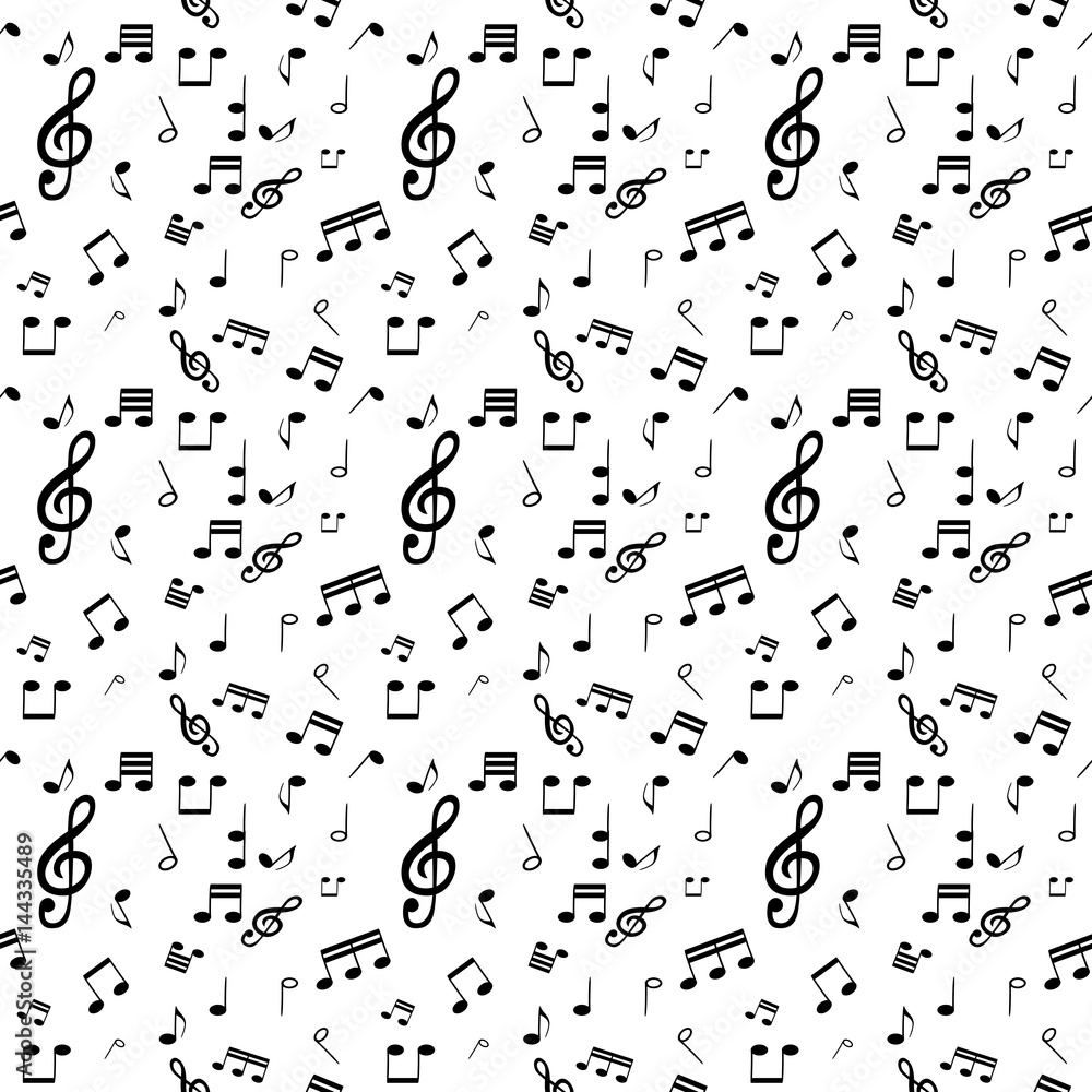 Seamless pattern from Set of musical notes and Treble clef. Vect