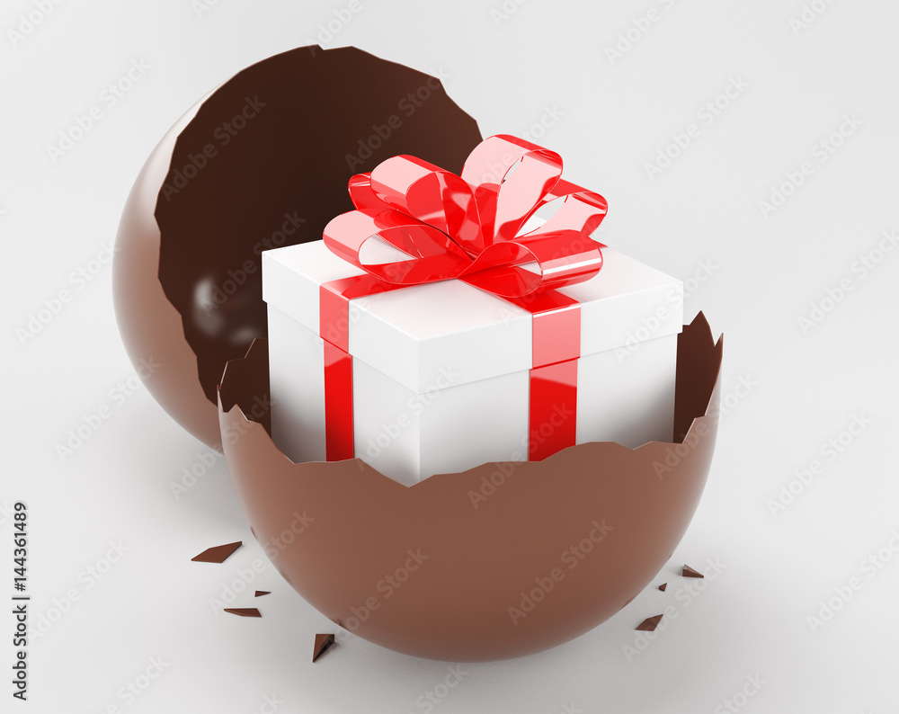 Uovo di cioccolato di Pasqua con pacco regalo