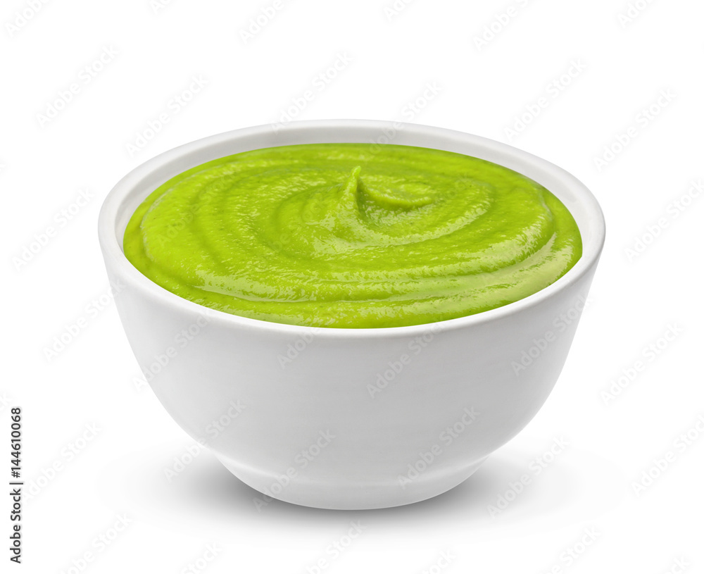 Bowl with wasabi sauce isolated on white background, one of the collection of various sauces