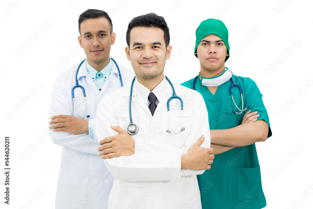 Doctors group isolated on white background.