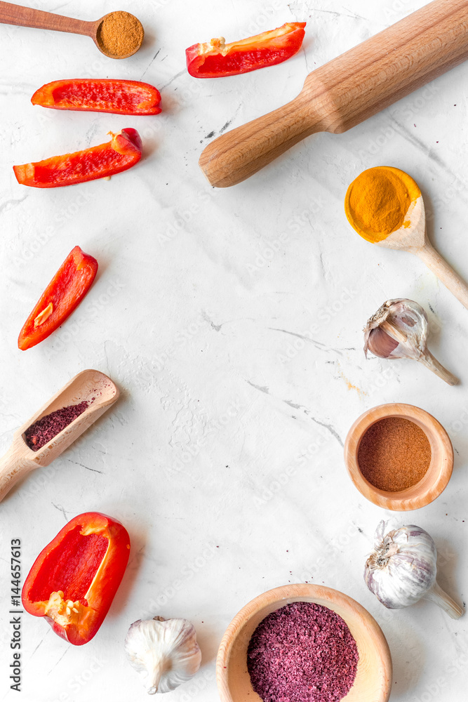 Professional kitchen with rolling-pin for cook on white background top view mock-up