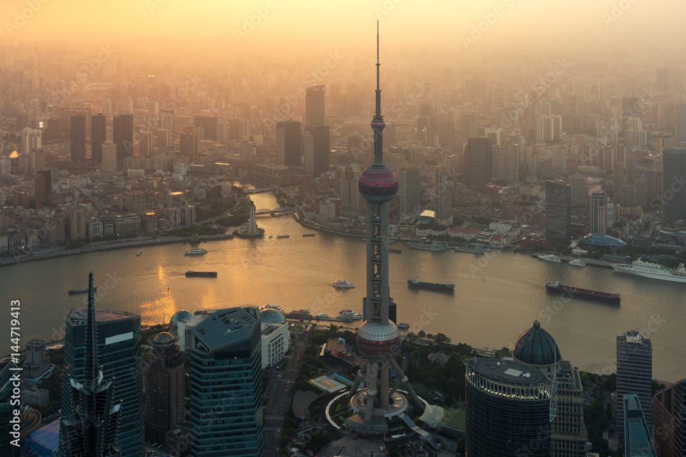 Aerial view of shanghai, shanghai lujiazui finance and business district trade zone skyline, Shangha