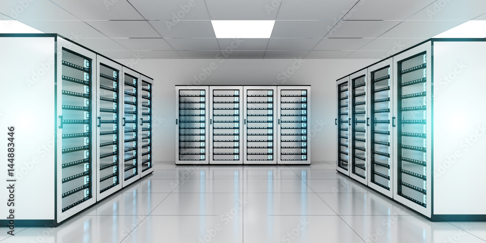 White server room data center storage 3D rendering