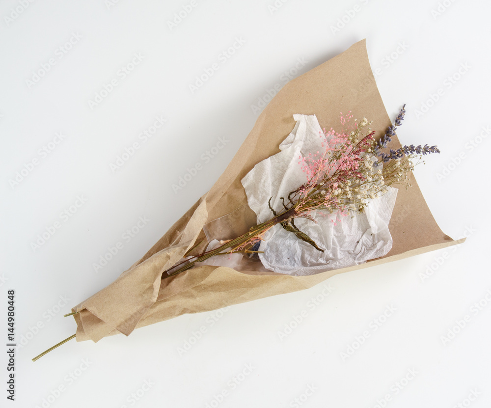 Dried flowers isolated on white background