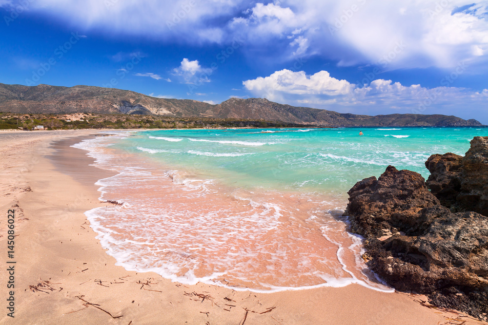 Elafonissi beach with pink sand on Crete, Greece