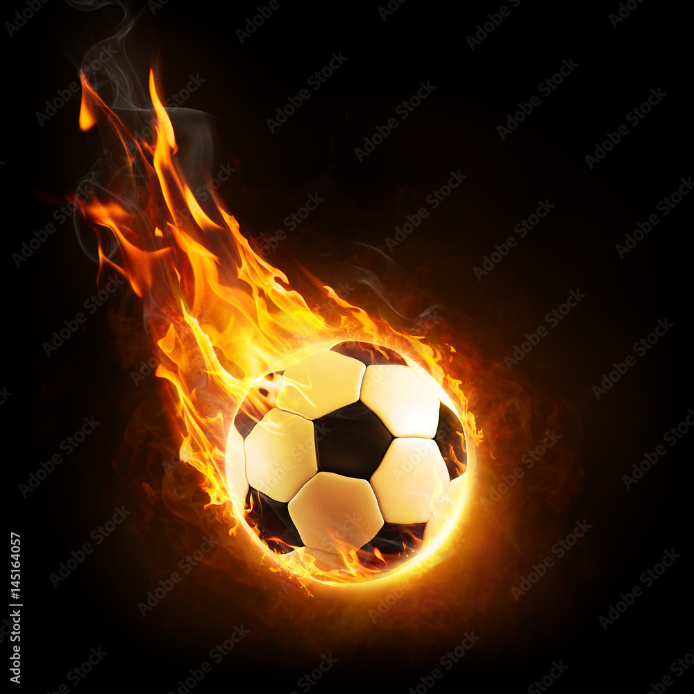 Burning Soccer Ball In Motion - 3D rendering
