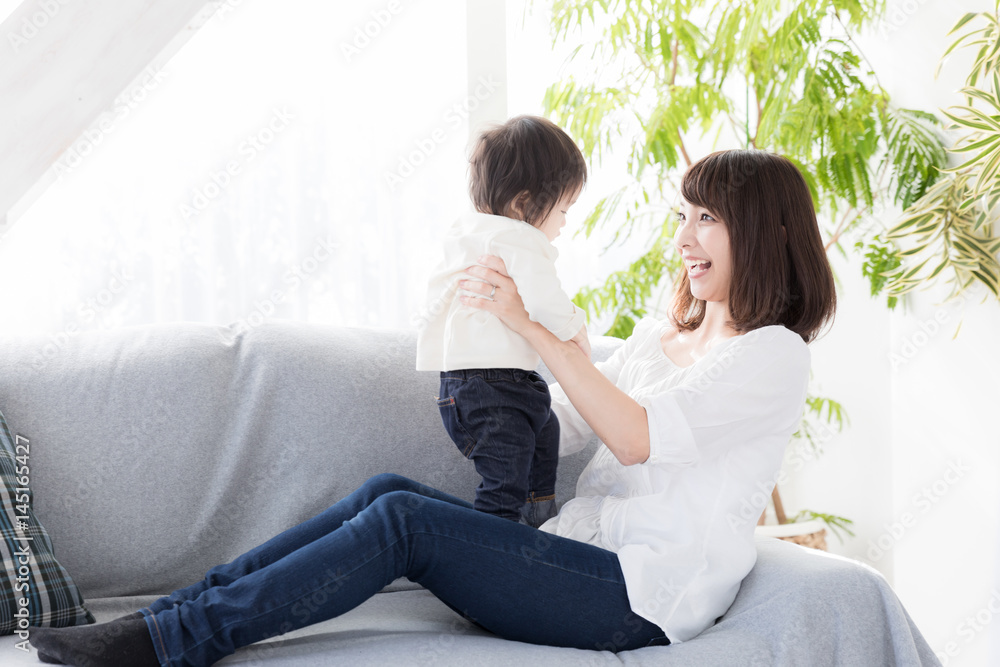 portrait of asian family in living room