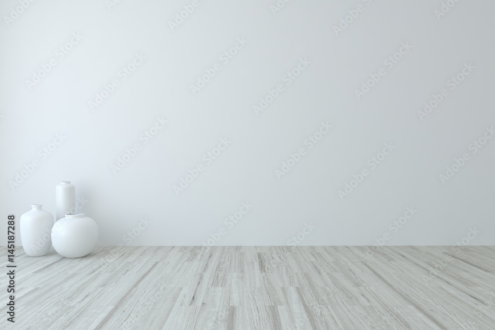 White room with vase. Scandinavian interior design. 3D illustration