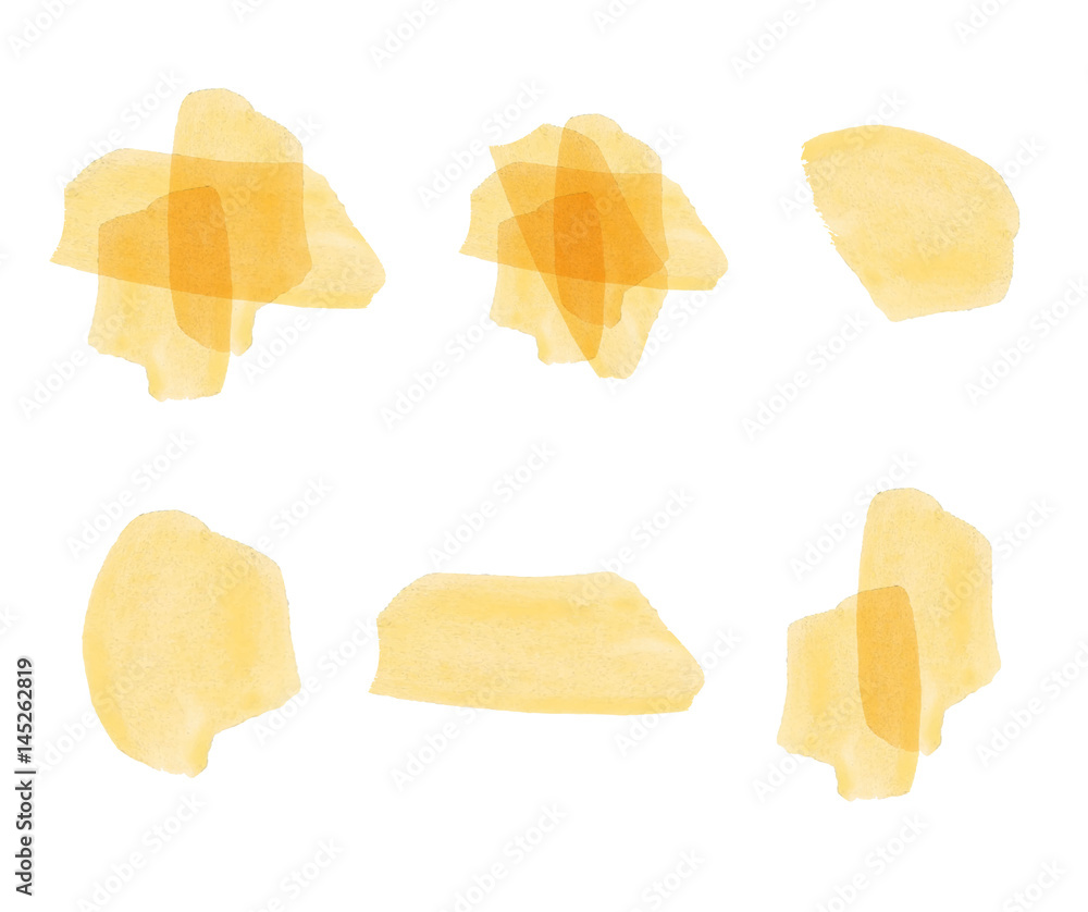 Set of VECTOR watercolor elements. Yellow.