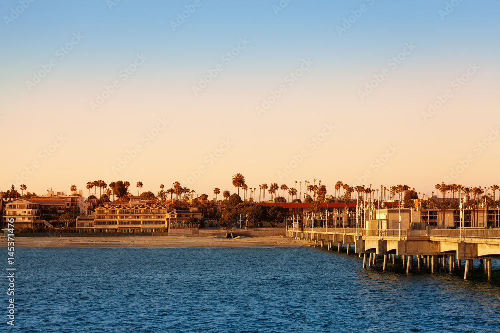 Beautiful evening scenery of Long Beach coastline