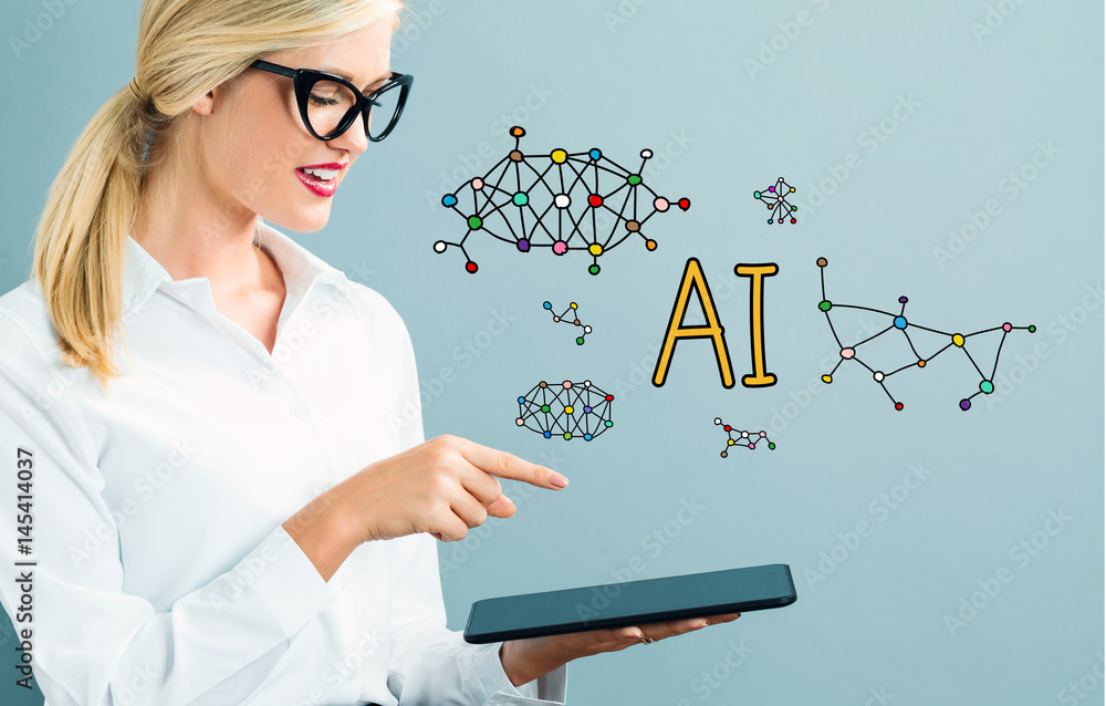 AI text with business woman