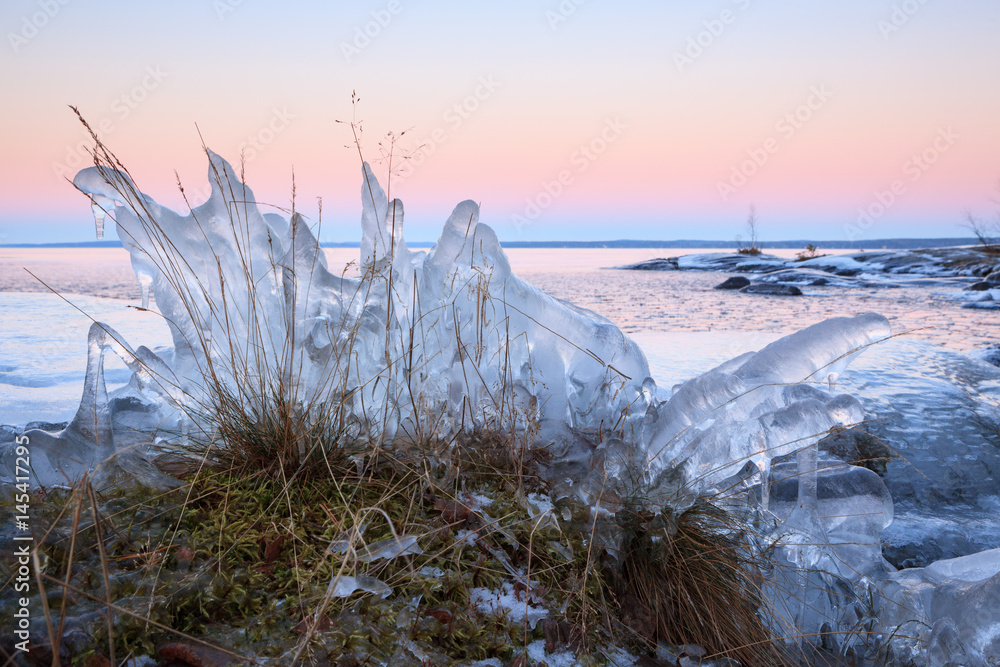 Ice formation on lakeside