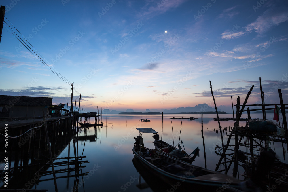 Beautiful sunrise landscape view of Samchong-tai in Phang-Nga,Thailand.