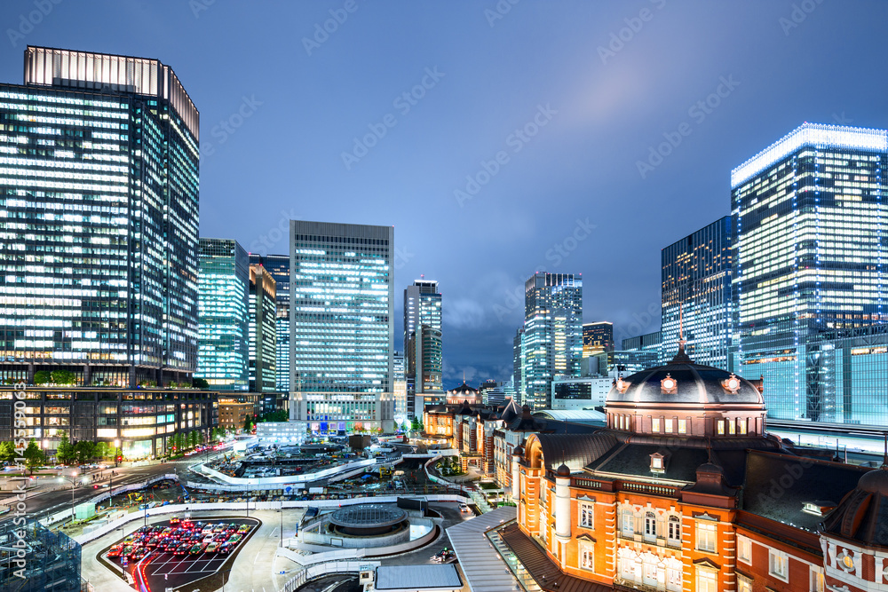 modern buildings in midtown of tokyo at twilight