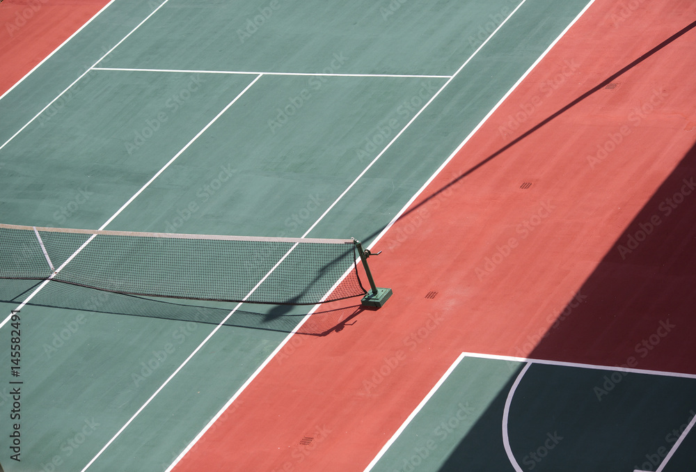 Aerial view to the tennis and basketball courts.