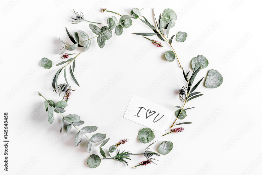 spring with morden herbal mockup on white background top view