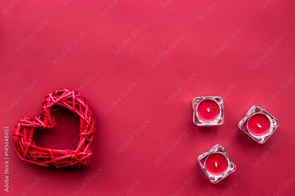 scarlet collection with candles red colored background top view space for text