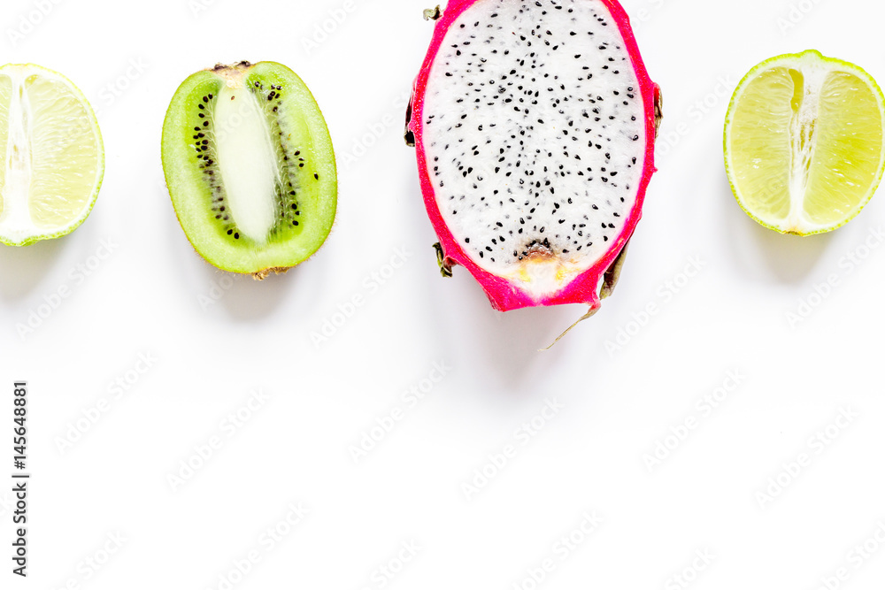 fresh kiwi and pitaya pattern on white background top view mock-up