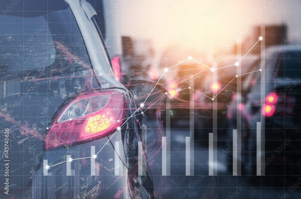 double exposure of traffic jam with row of cars