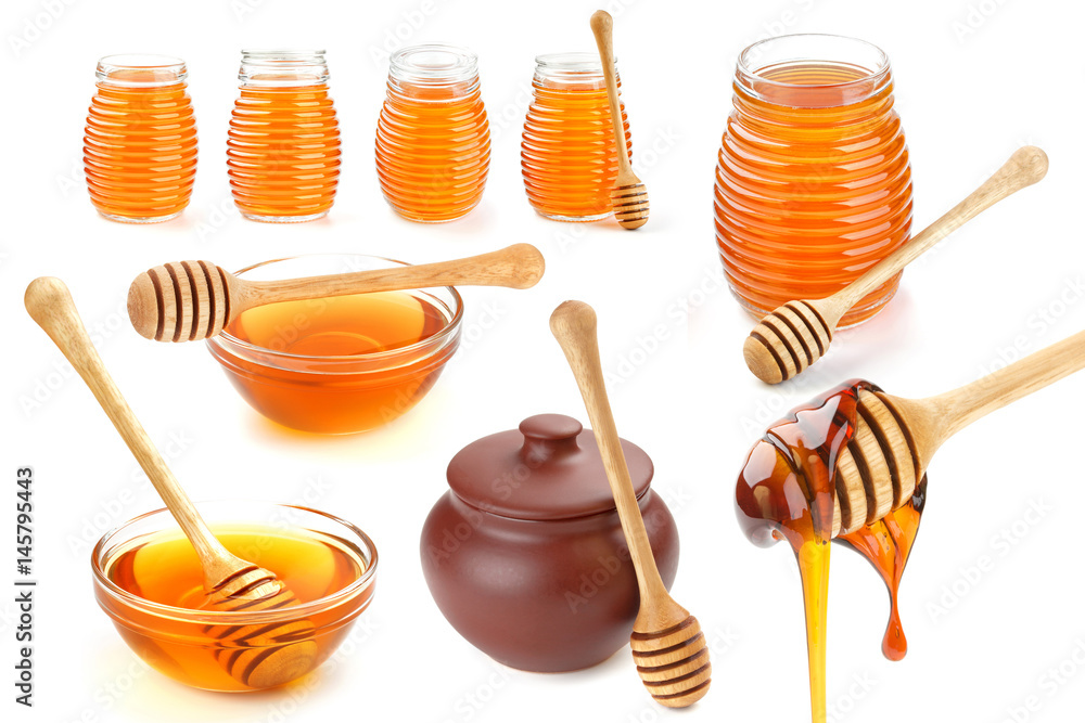 Honey collection isolated on white background