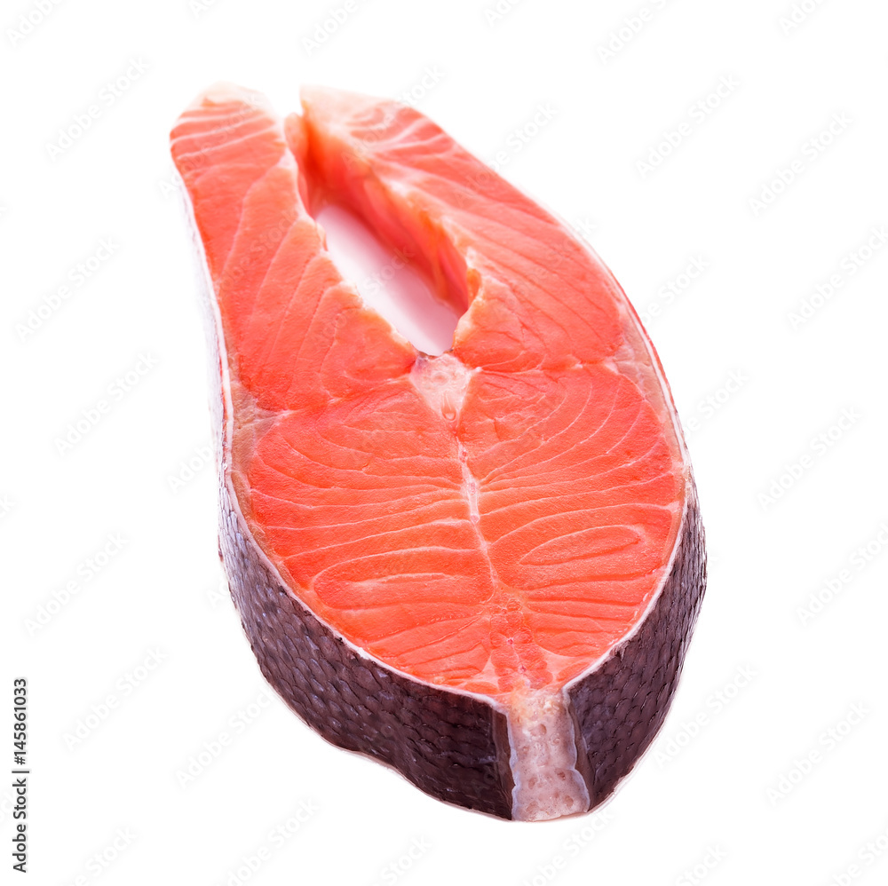 Steak fresh salmon isolated on white background