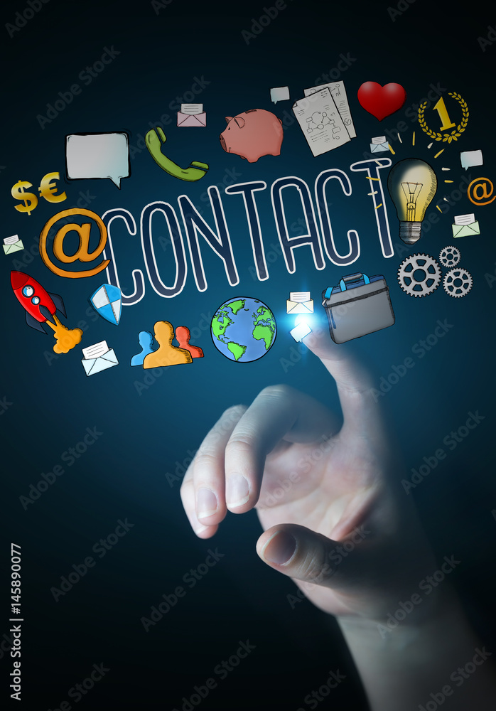 Businesswoman using manuscript contact text