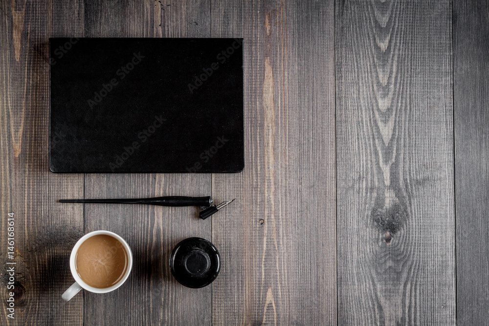 profession concept with writer tools on work desk background top view mock-up