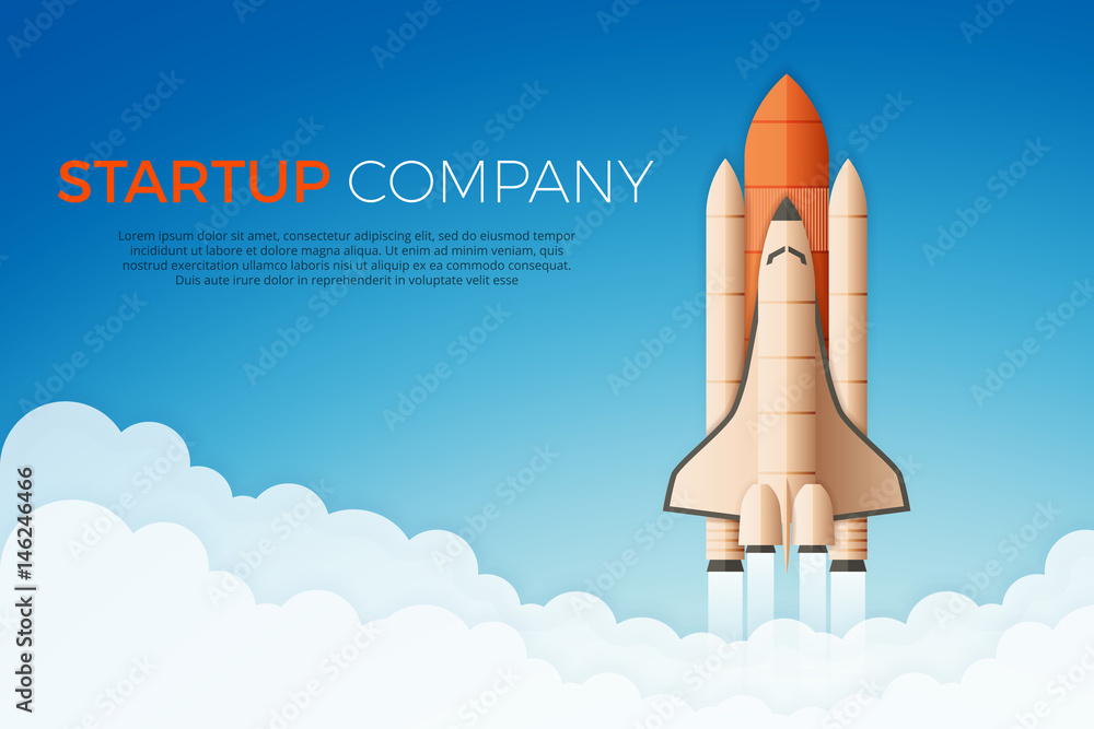 Business startup concept. Rocket or space shuttle launch. Vector illustration.