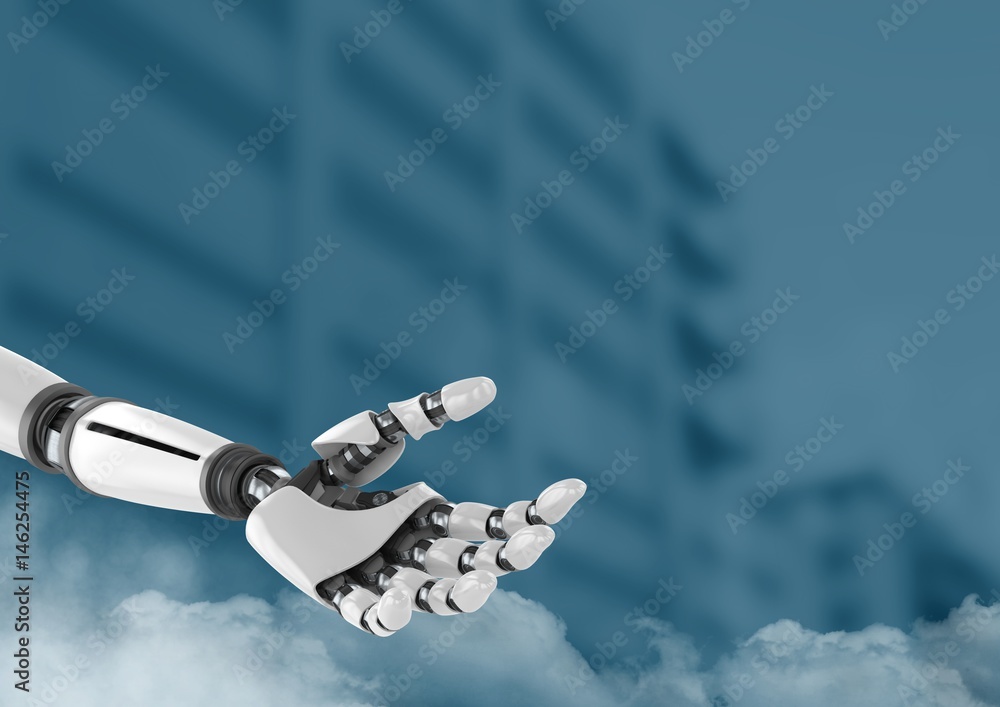 Android Robot hand open with blue background