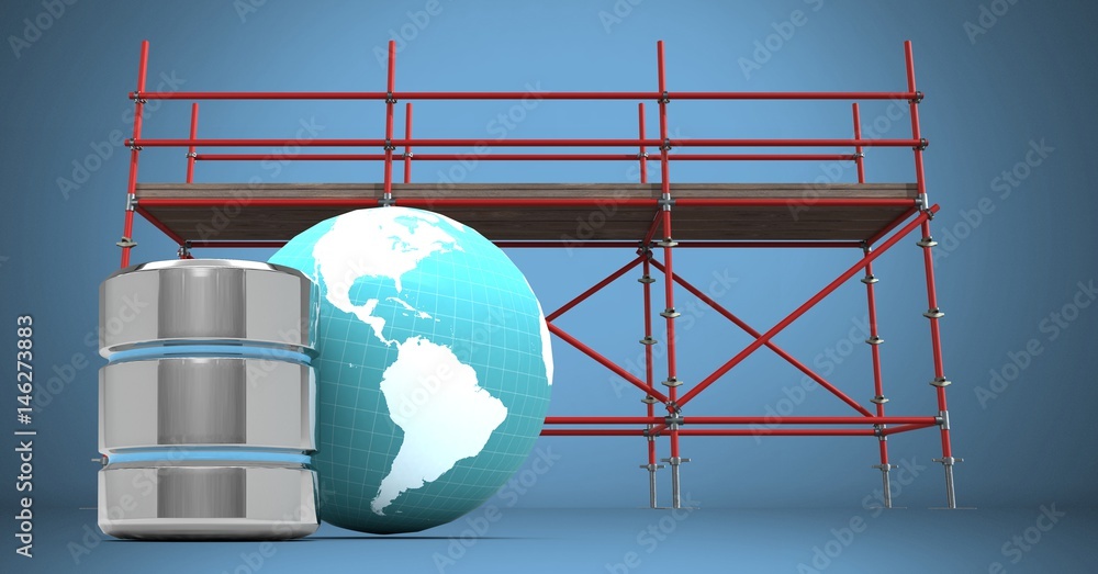 Composite image of earth and scaffolding with earth in 3d