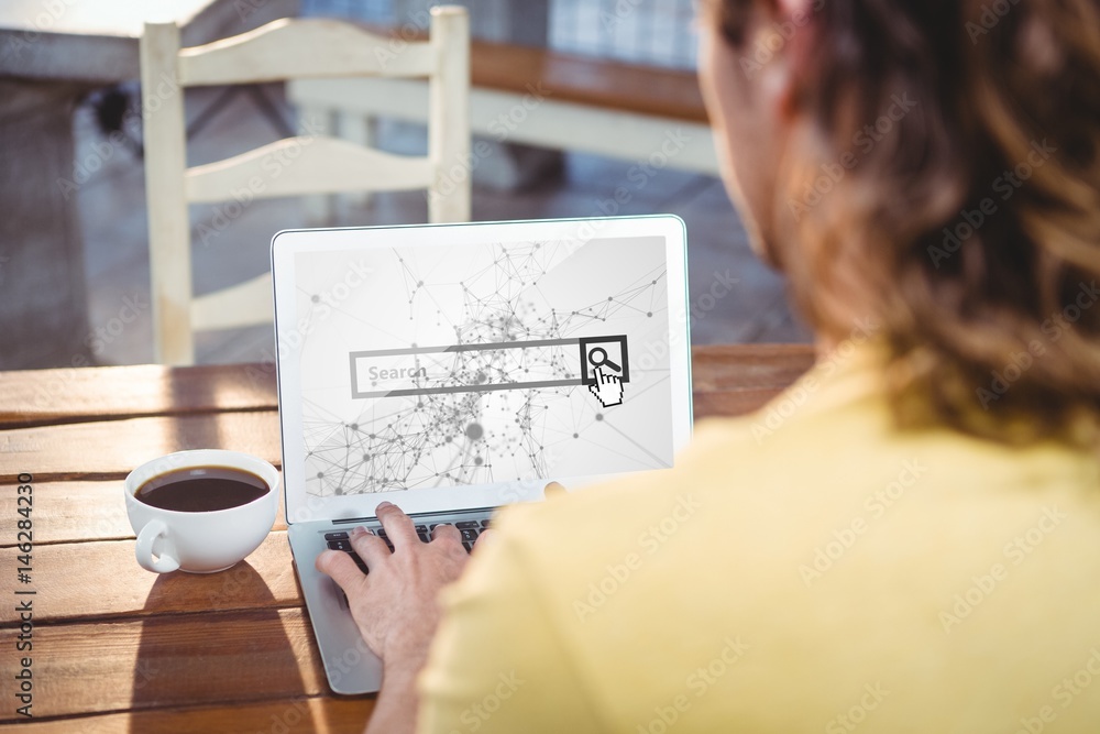 Woman working on laptop with search field