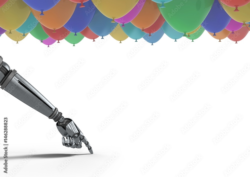 Android hand pointing with balloons