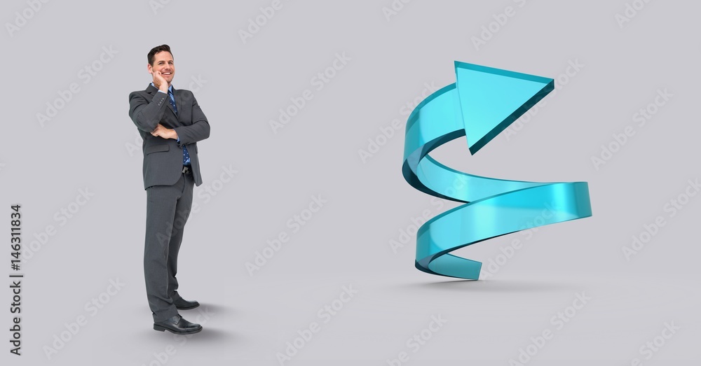 Digital composite image of businessman with spiral arrow