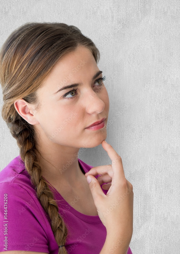 Thoughtful woman touching chin