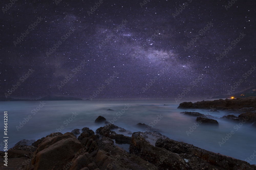 milky way galaxy with beautiful seascape long exposure.