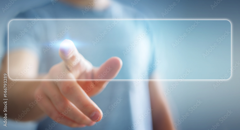 Businessman surfing on internet with digital tactile interface 3D rendering