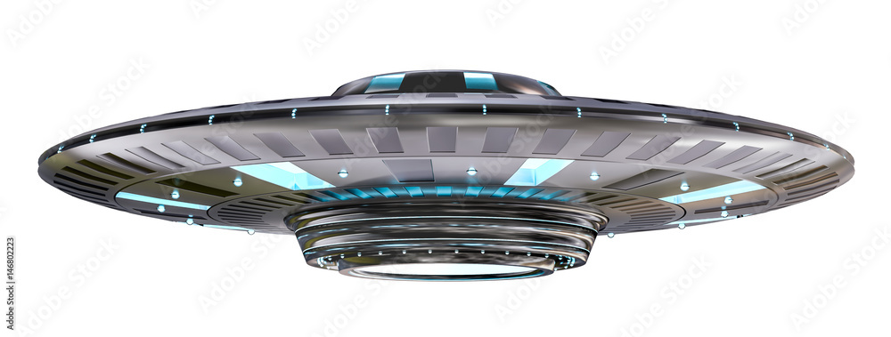 Vintage UFO isolated on white background 3D rendering