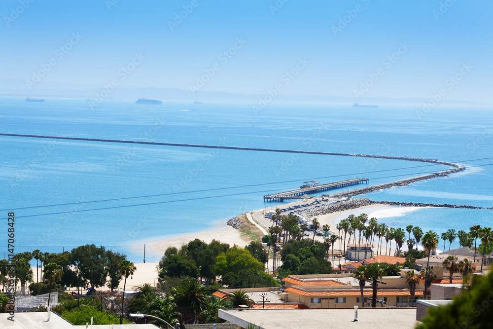 Beautiful view of Long Beach coastline with pier