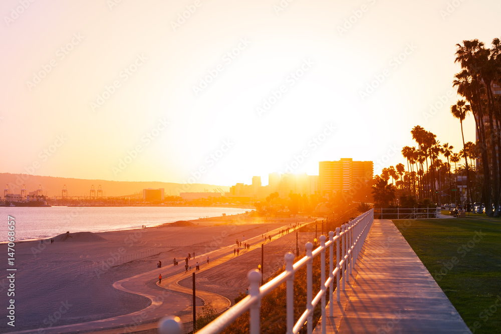 Beautiful sunset over the Long Beach coastline