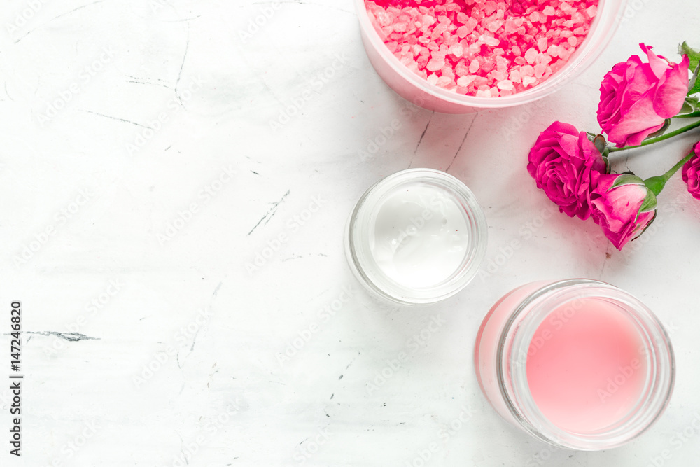 rose salt and cream for nail care in spa on white background mockup