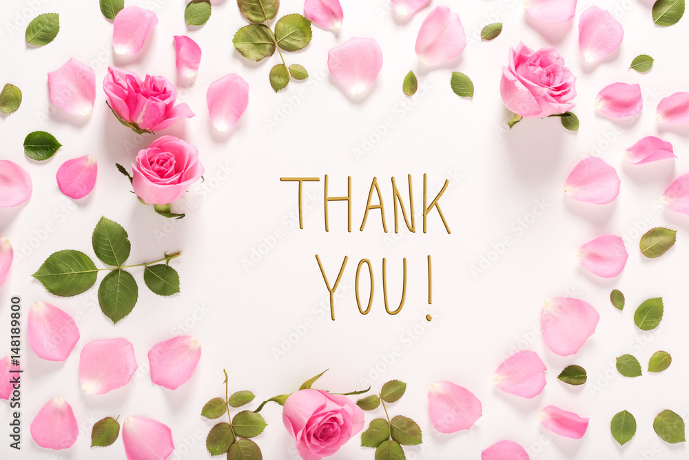 Thank You message with roses and leaves