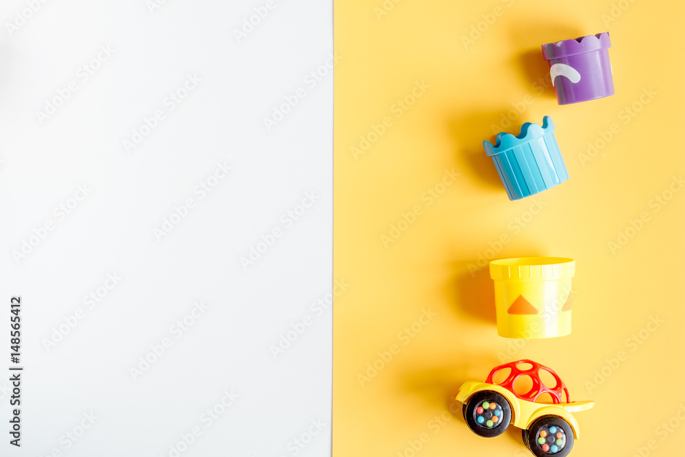 toys collection for child room top view mockup