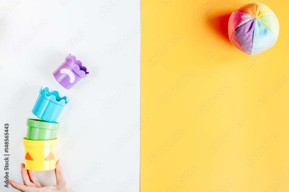 kid stylish set white and yellow colored background top view mock-up