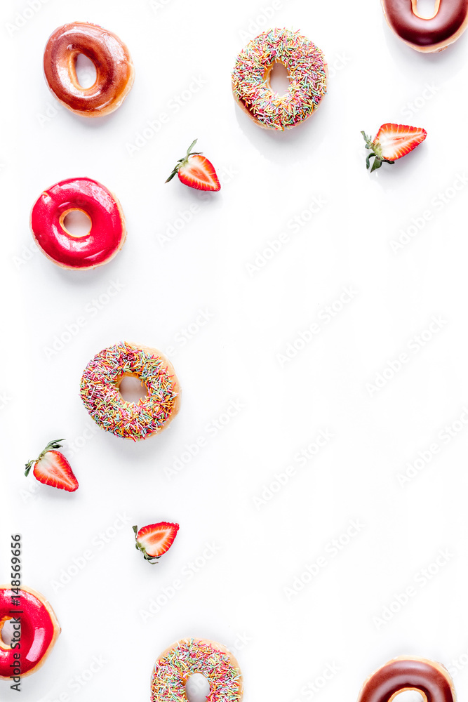 food design with donat set on white table background top view mockup