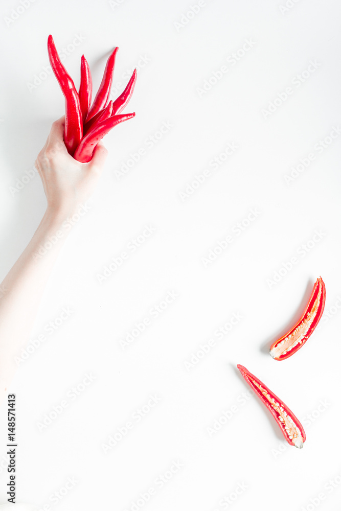 chili food with red pepper on white background top view mockup