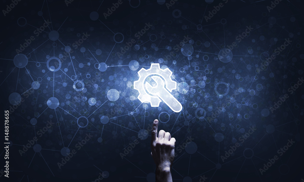 Technology conceptual image with gear digital symbol on dark background