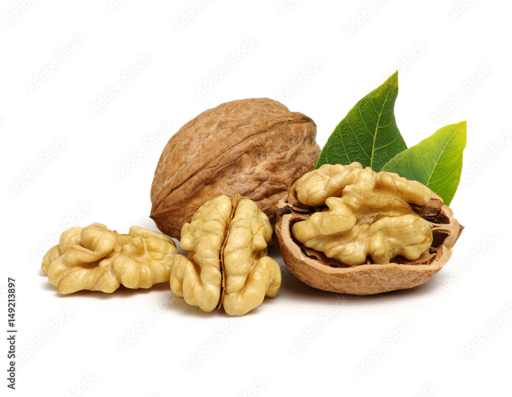 Walnuts with leaves