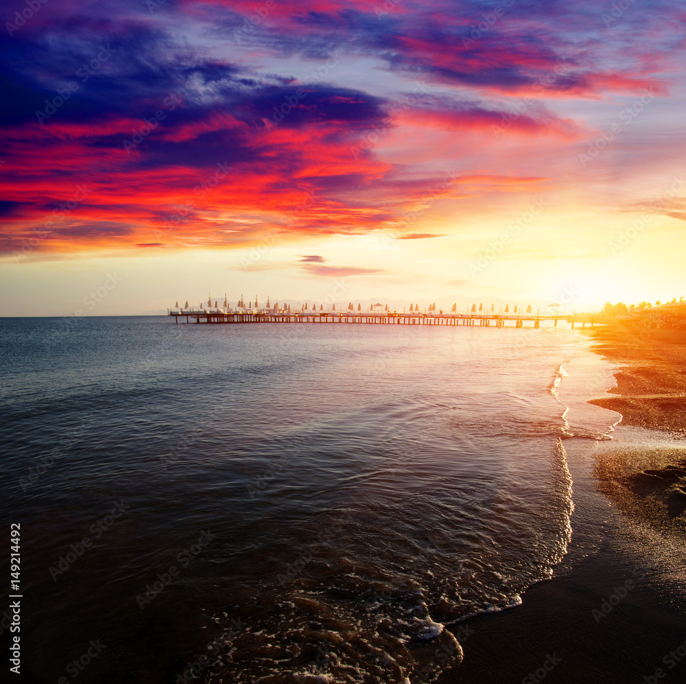 Blue sea on sunset