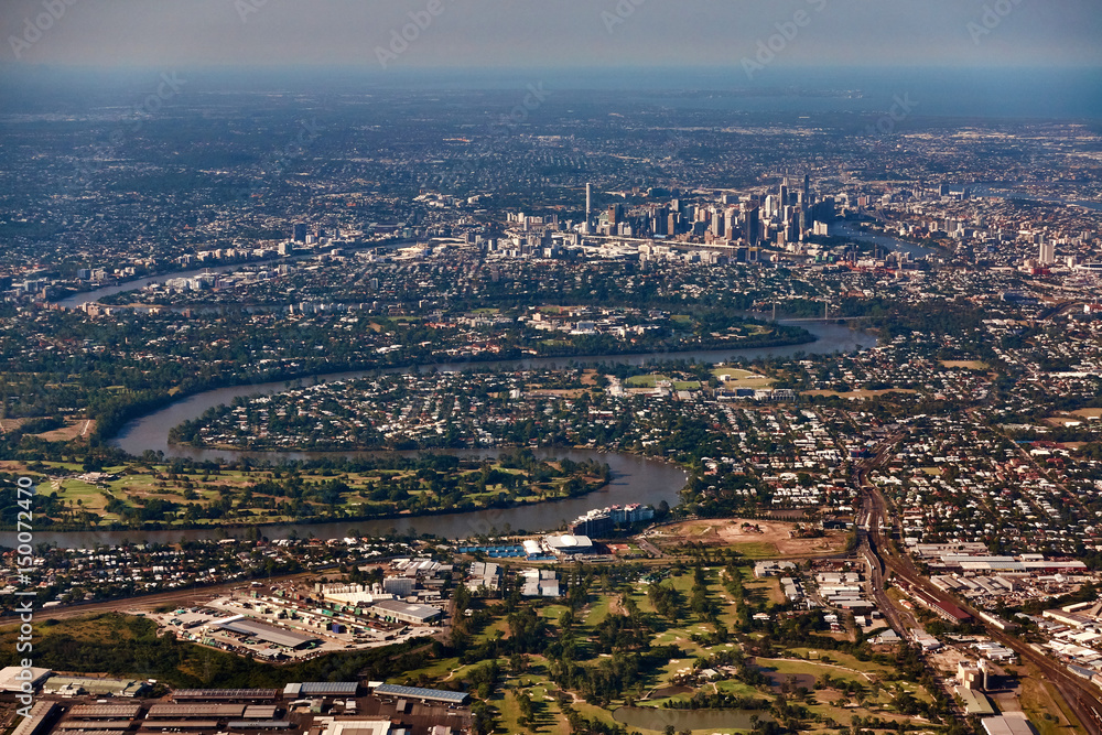 Aerial panoramic view of Brisbane CBD, Australia 